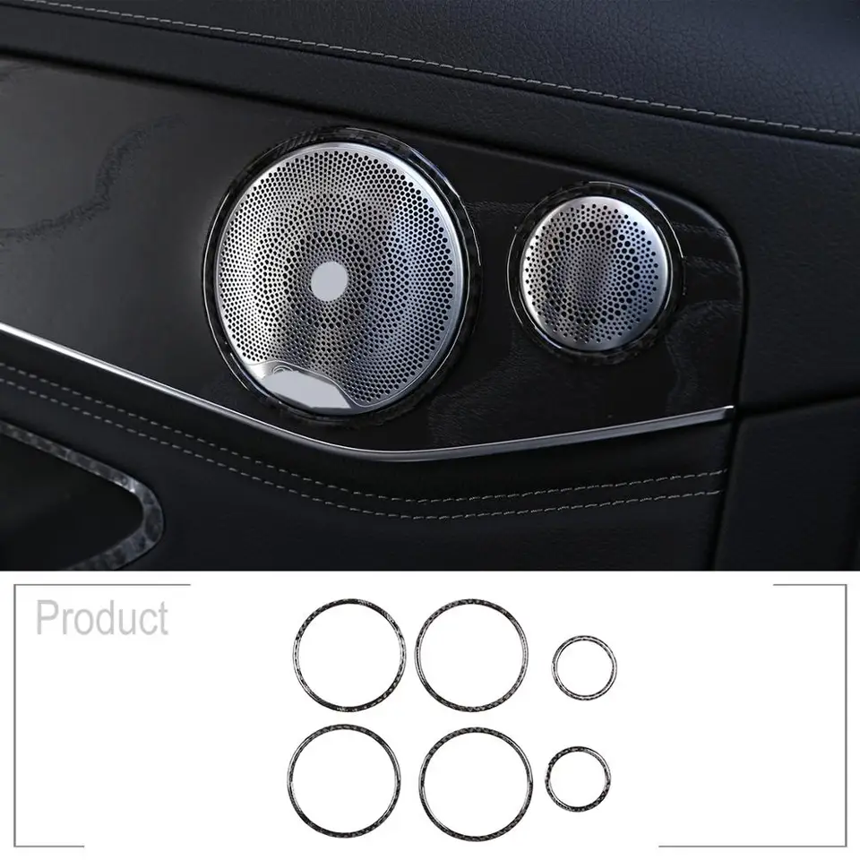 Mäkké uhlíkové vlákno Dvere Car Reproduktor Prsteň 3D Interiérová nálepka Príslušenstvo pre Mercedes Benz C Class W205 C180 2016-2019