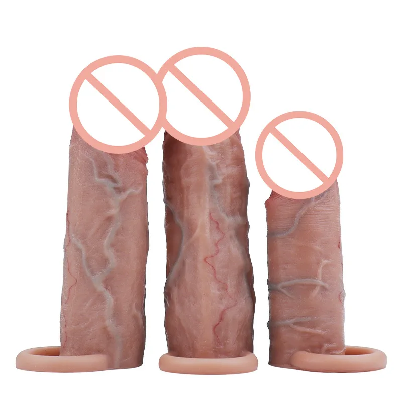 Mäkký realistický penis Penis Opätovný použiteľný silikónový kondóm kohút predlžovanie Sextoy umelý péro zväčšenie/predlžovač mužov rukávy penis