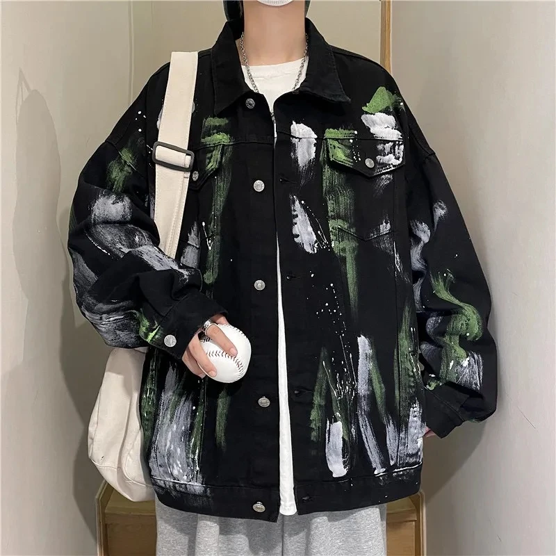 Móda 2025 Spring Autumn Mens bavlnená džínsová bunda Príležitostné tlačené džínsy Hip Hop Hop Streetwear Loose Cowboy Coat Youth Top Clothing