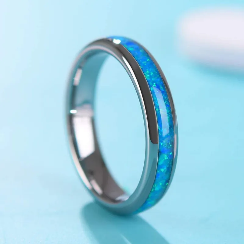 Móda 4 mm z nehrdzavejúcej ocele tenký prsteň Men Dámy červené modré oheň Opal set luxusný svadobný zásnub