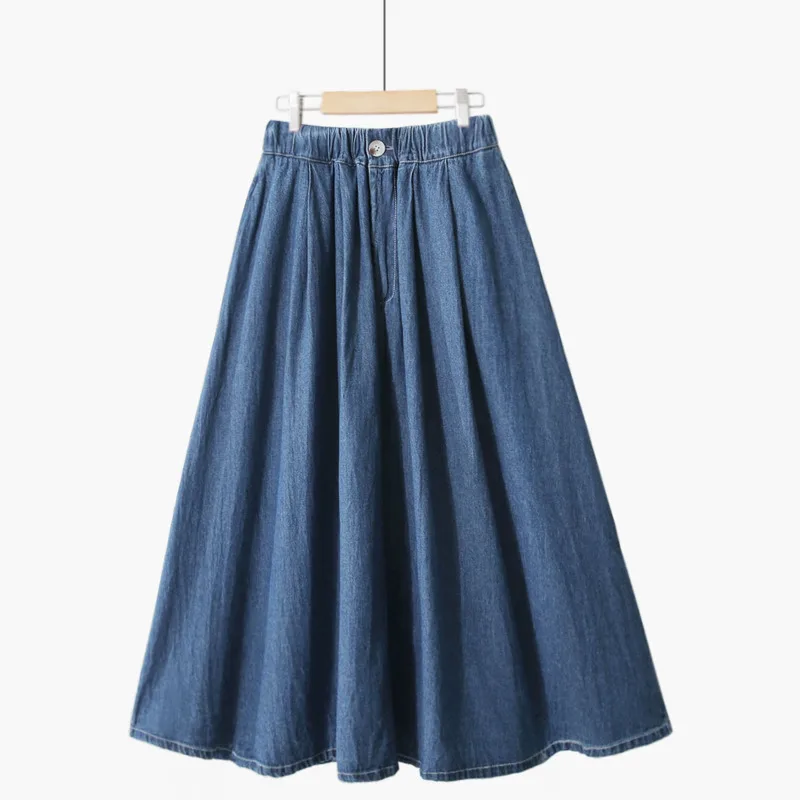 Móda All-Match Solid Color Cast Vintage Harajuku Elastic High Waist Streetwear A-Line Denim Sukňa Nové leto