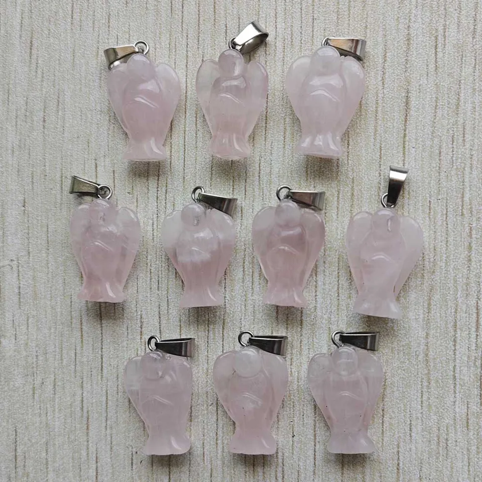 Móda dobrej kvality prírodný ružový kremeň kameň vyrezávaný anjel Pendants Charms pre šperky výroba veľkoobchod 10ks/veľa rýchlej lodnej dopravy