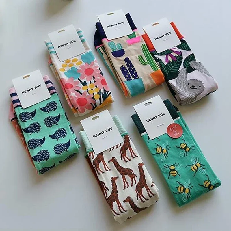 Móda farebná jar jesenná skladovanie dámske ponožky rastlinný hedgehog lenitý bavlnený ponožky osobnosť Priame trendy ponožky