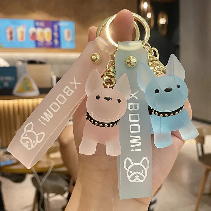 Móda francúzsky buldog keychain pre ženy tašku prívesok priehľadný farebný psí psí kľúče keychains Men