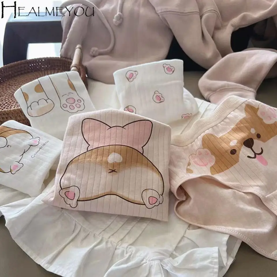 Móda jednoduché kawaii zvierat spodky šport Šport roztomilé pruhy Kórejské spodné prádlo ženské nohavičky Corgi Underwear