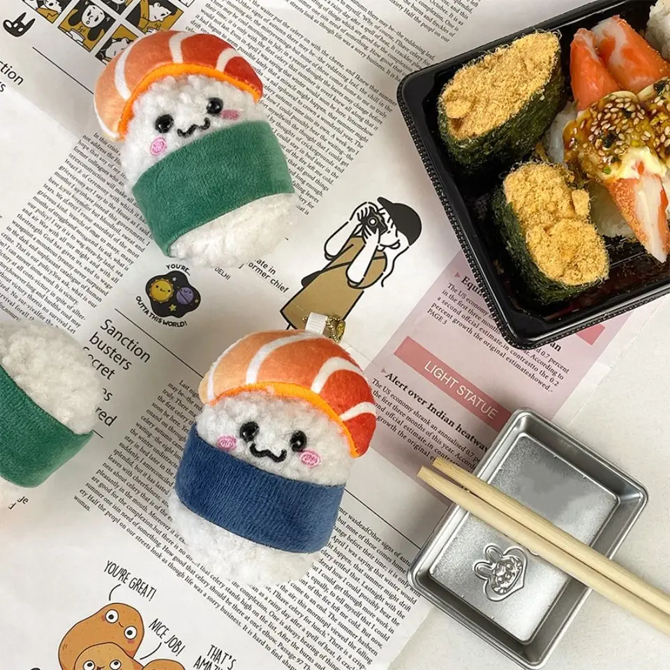 Móda kawaii losos keychain plyšový plyšový vypchatý karikatúra sushi taška prívesok Soft