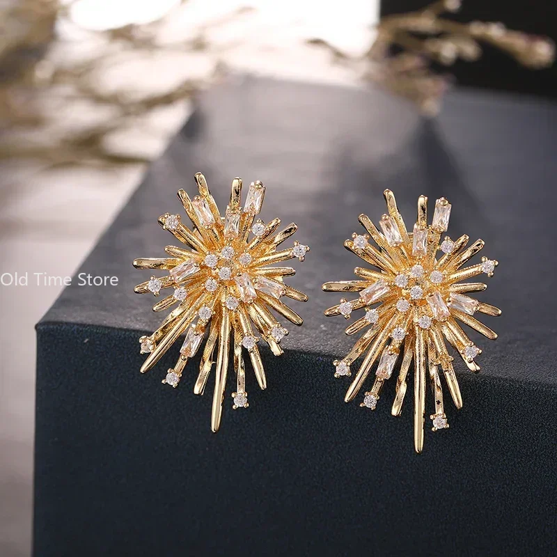Móda Kórejská osobnosť Firework Flower Clip na náušnice bez prepichnutia mosadzne vykladané náušnice zirkónia pre ženy šperky