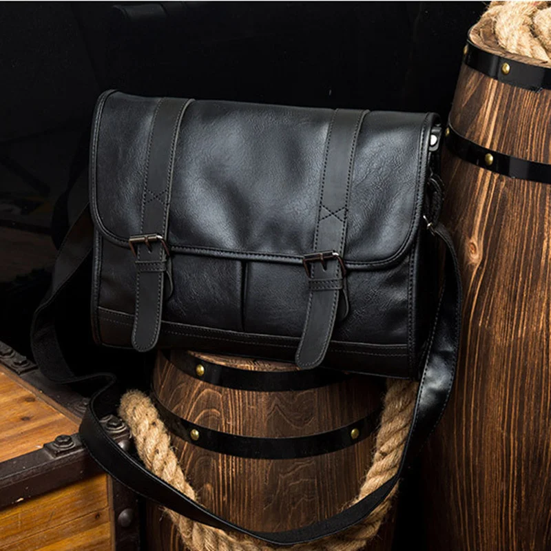 Móda v kórejskom štýle pánske ramenné taška Pu koža Čierna krížová taška muž Travel Messenger Bag Veľká kapacita prakov