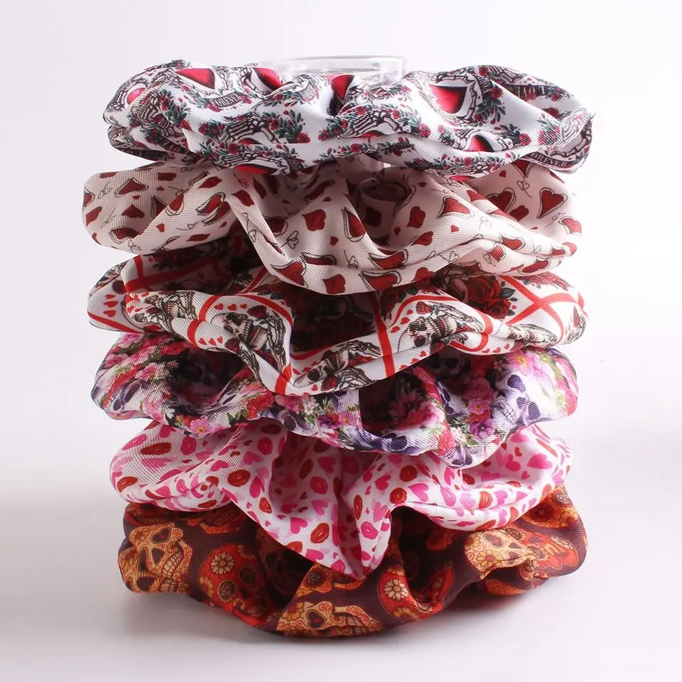 Móda veľké kvetinové scrunchies elastické korea srdce cytail kravata kravata Valentína