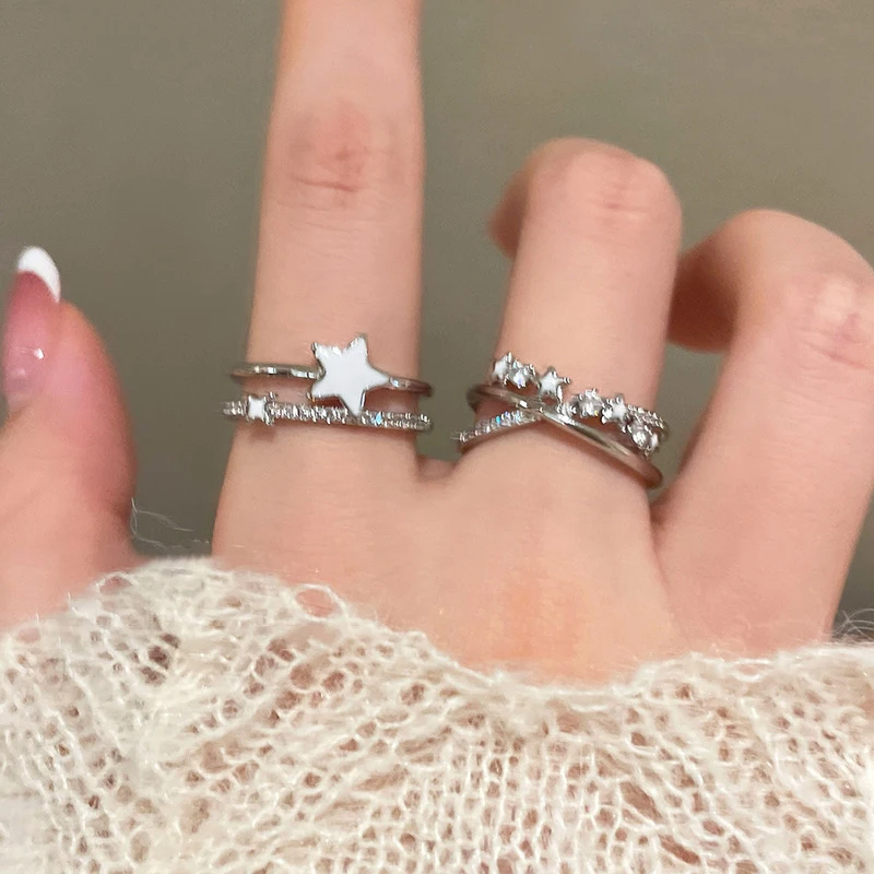 Móda Y2K Accessories Star Zircon Crystal Rings for Women Girls Dvojrstvový kruhový kruh estetický šperk darčeky