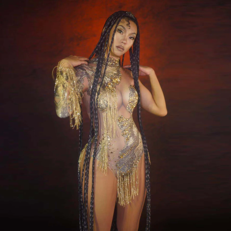 móda zlatá strana Tassel Party Smienky BodySuit Stage