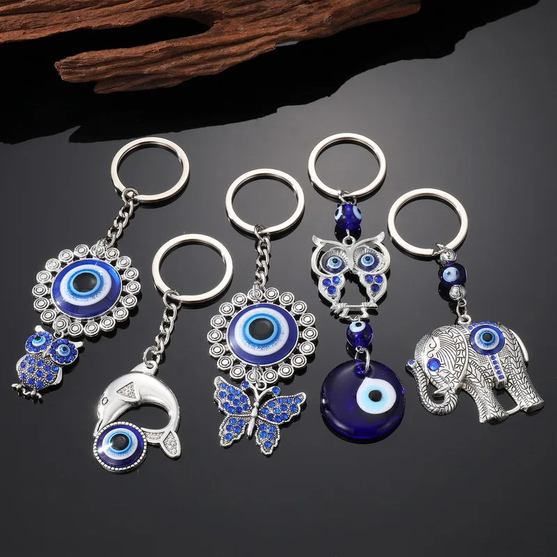 Móda zlé oko prívesok Keychain Blue Key Chain CAR Klávesť pre ženy muži klenoty klenoty motýľ sýr slon slon delfín
