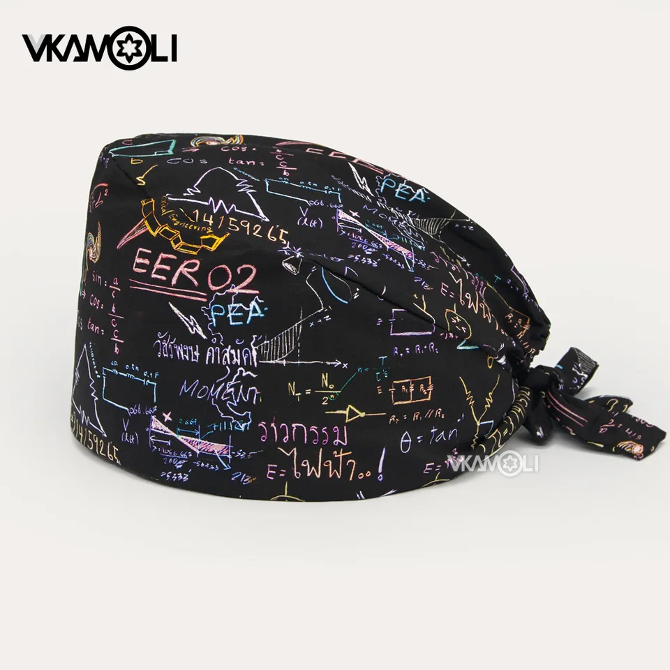 Módna Balck tlačiareň Séria Medical Chirurgical Cap ICU Pracovný klobúk Ošetrovateľské klobúky Unisex Scrub Hats Hospital Pharmacy Hat