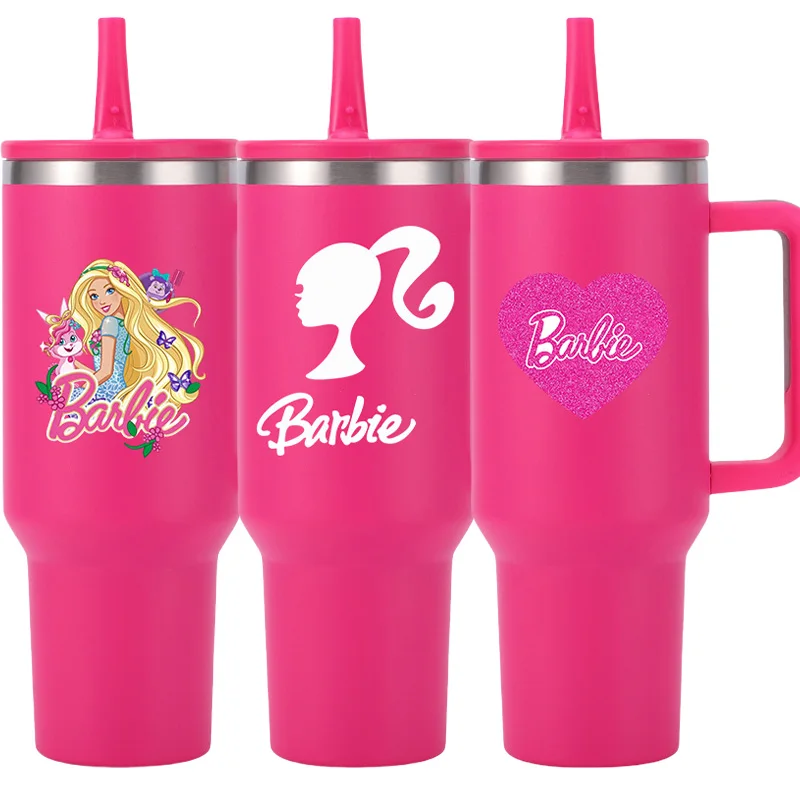 Módna Barbie 40oz pohár automobilu Kawaii Anime Women Prenosná veľká kapacita 1200 ml z nehrdzavejúcej ocele Tepelná izolácia studená slama hrnček