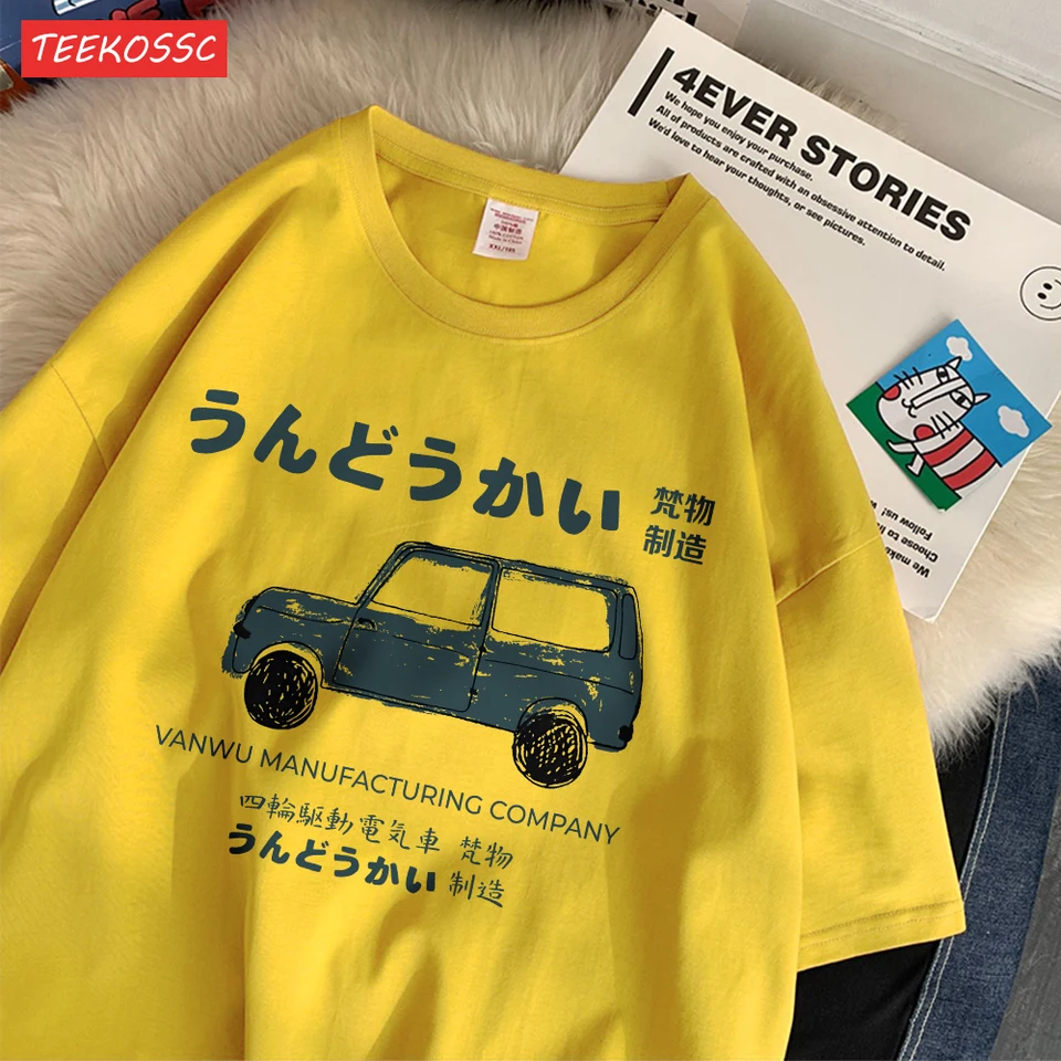 Módna bavlnená žena tričká Japonský štýl retro autá Vytlačte krátky rukáv voľný O-krk Priedušné topy ulice ženské oblečenie