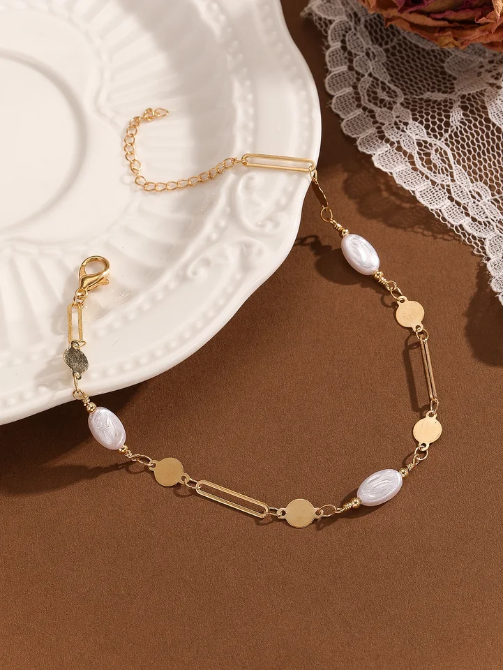 Módna biela fritillary Anklet KC Gold Color Flowin Flitry reťaz náramky pre dámske pláž naboso Anklet