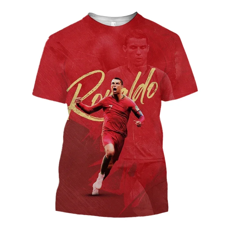 Módna cristiano Ronaldo futbalová hviezda 3D tlač Tiešu tričko letné ležérne cool kruhový kruhový krk s krátkym rukávom Hip hop Kid Tričko