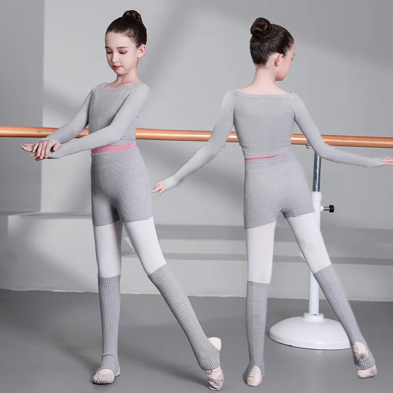 Módna dievčina balet Gymnastický trikot mimo ramena Dance Sweater Top a šortky + kolenné vankúšiky detské oblečenie balet