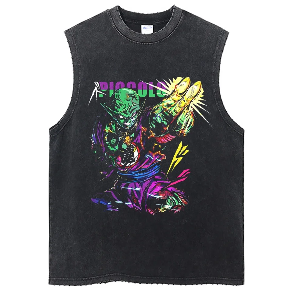 Módna draka lopta z harajuku tričká retro umyté anime mužské topánky Tees retro manga nadmerne nadmerné rukávy bez rukávov