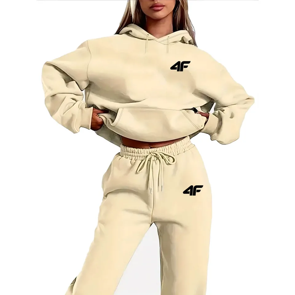 Módna dáma 2 kusové mikiny set listovej tlačovej s kapucňou Mikina Skinny stohované nohavice Športové traťové súpravy outfit