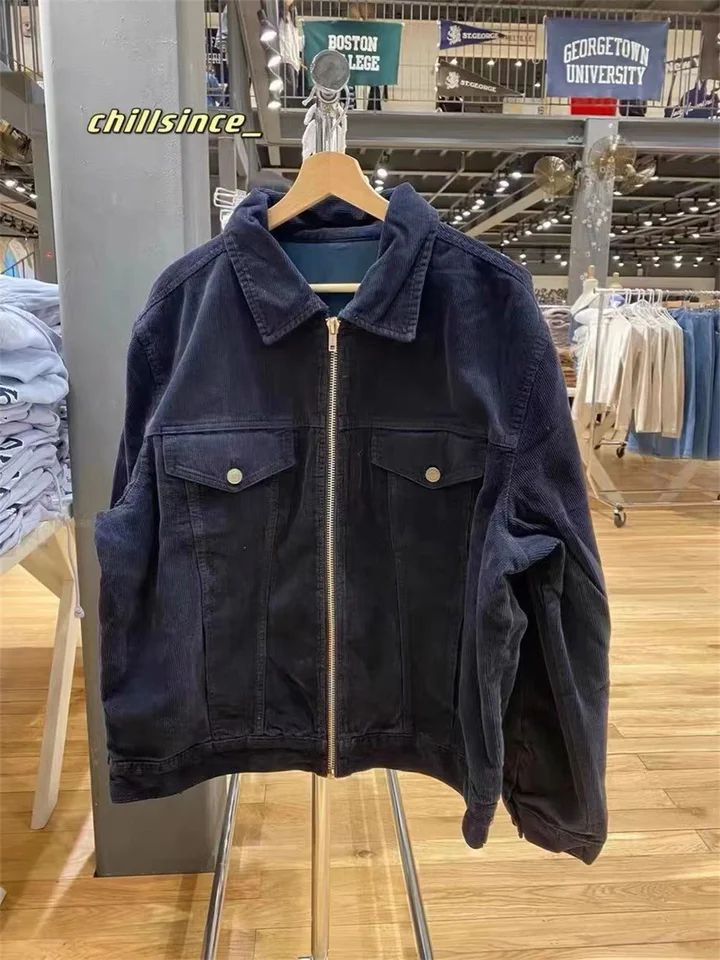 Módna dámska bunda 2023 Zimné príležitostné dámy Vintage zips zips džínhuroy denim dlhé rukávy pevná bunda pre dámske zvraty
