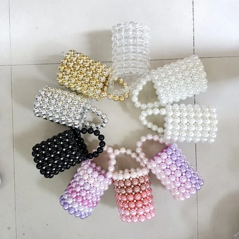 Módna dámska ručná taška farebná perlová reťazová voda vedro Crossbody vrecká ručne vyrábaná korálková svadobná nevesta Dámska kabelka