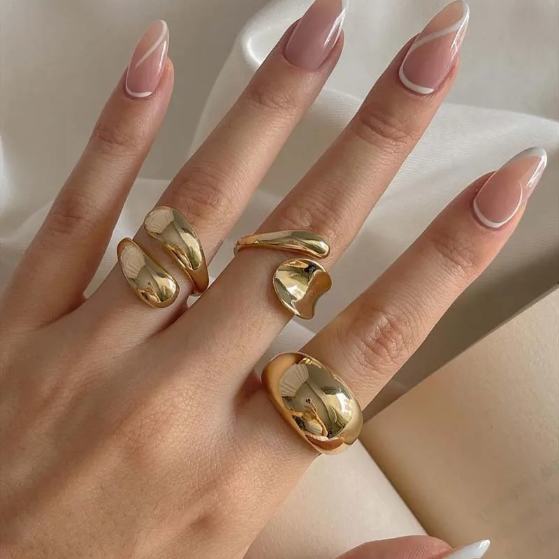 Módna farba Gold Geometric Open Rings Set pre ženy prehnané kovové nepravidelné husté robustné krúžky Trendové šperky darčeky