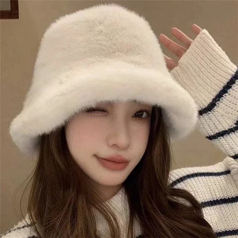 Módna faux kožušina Big Bucket Hat pre ženy Ruský kozáč načrtol zimný obal fuzzy nadýchaný vedierový klobúk nadrozmerný khaki