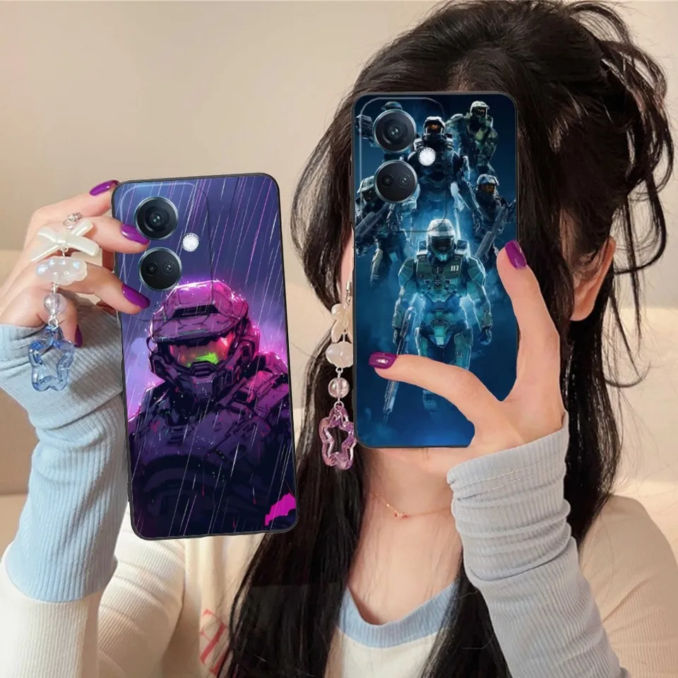 Módna H-Halo-s Mobilný mobilný mobilný telefón pre OPPO Nájdite X5 X3 X2 A93 Reno 8 7 Pro A74 A72 A53 Čierny mäkký telefón Cover Funda