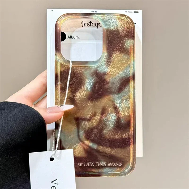Módna hnedá šedá puzdro pre gradient pre iPhone 16 15 14 13 12 11 Pro MAX x XR XSMAX 8 7 Plus Vortex Pattern Tvrdý zadný kryt
