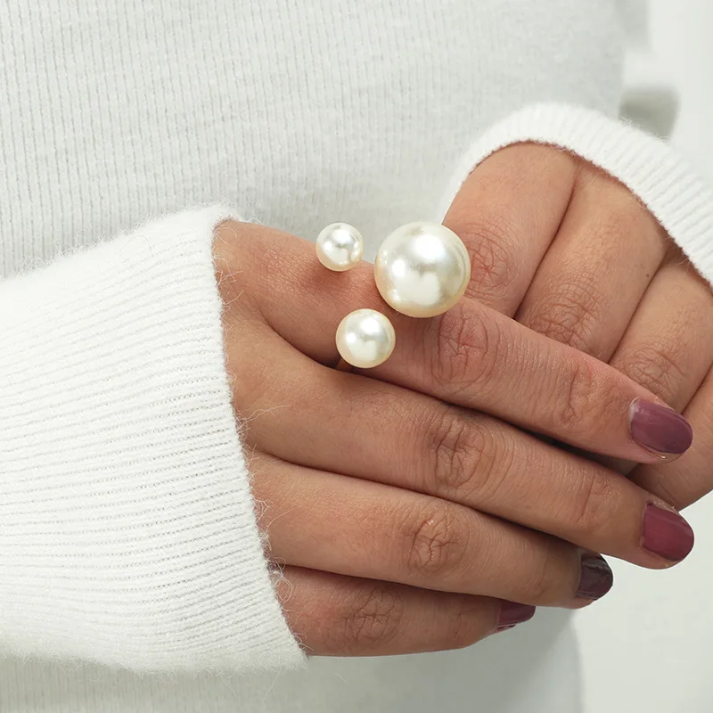 Módna jednoduchá zlatá farba simulovaná perla nastaviteľné Aillos Otvorené prstene pre ženy svadobné šperky dievčatá Bijoux prsteň prsteň
