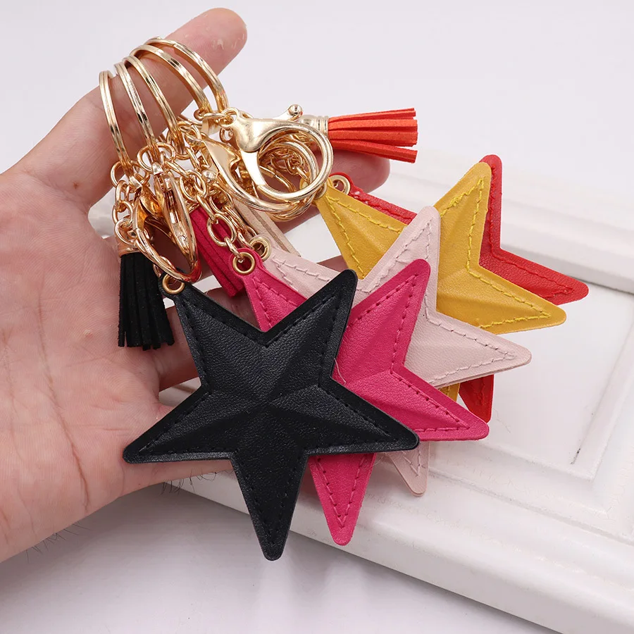 Módna koža Tassel Pentacle Keychain Bag Car Car Mobile Pendant Keychain Ornament