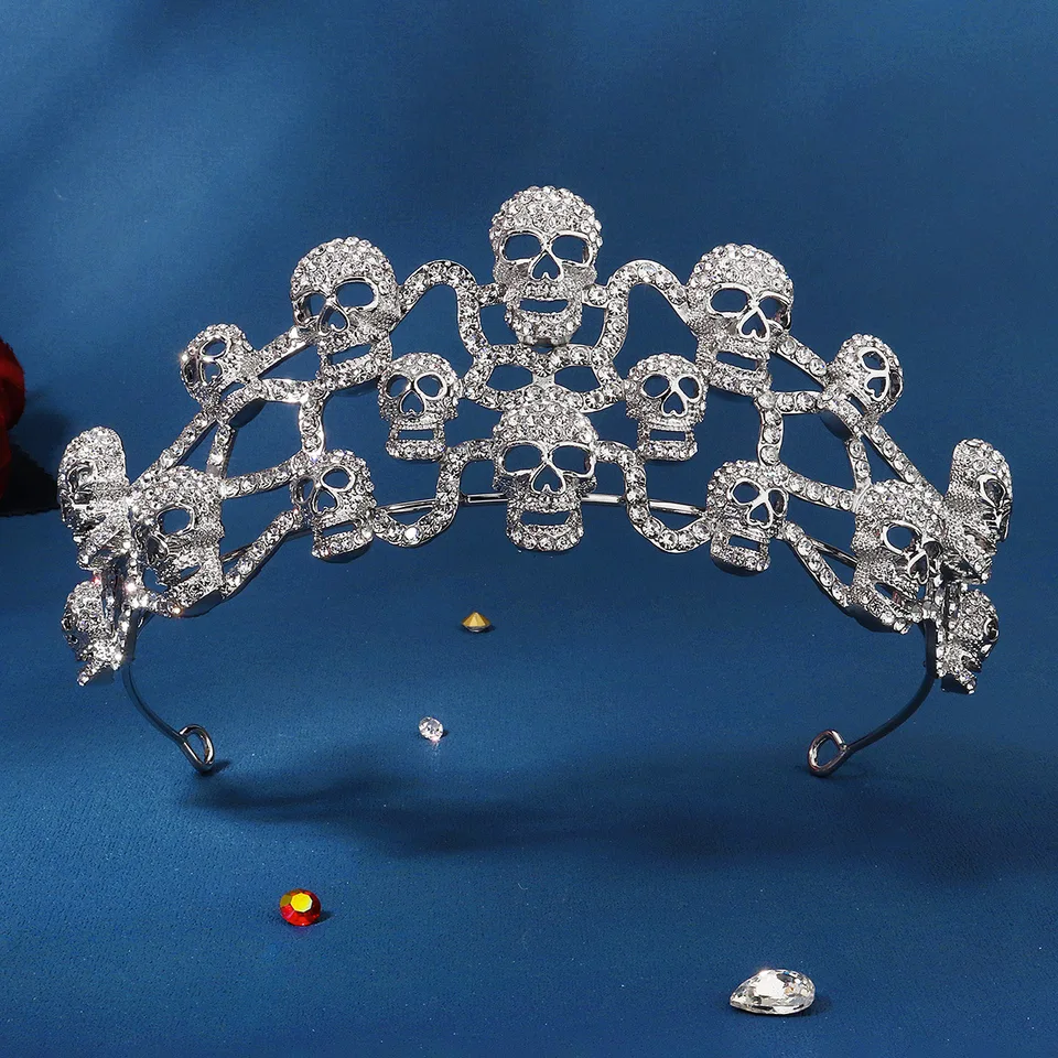 Módna lebka koruna Halloween šperky pre ženy dievčatá princezná Party čelenky koľby kamienok