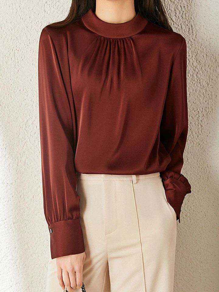 Módna luxusná dáma šifónová košeľa Francúzsko Style Woman Satin blúzka Spring Jeseň s dlhým rukávom Tops blusa majer