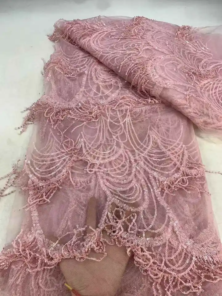 Módna luxusná flitra africká čipka tkanina 2025 Vysoko kvalitné korálky Nigérijské svadobné svadobné vyšívanie francúzsky Tulle Lace ZX