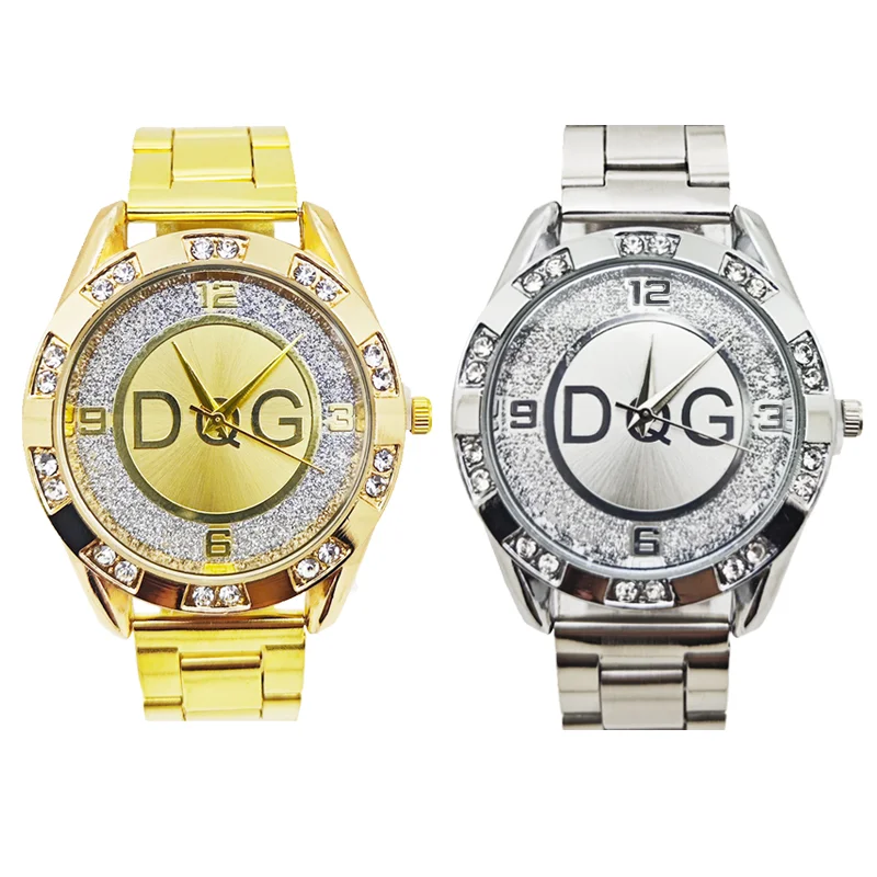 Módna luxusná značka hodinky DQG Crystal Quartz Female Watch Zlato strieborná z nehrdzavejúcej ocele Dámske šaty náramok Zegarek Damski