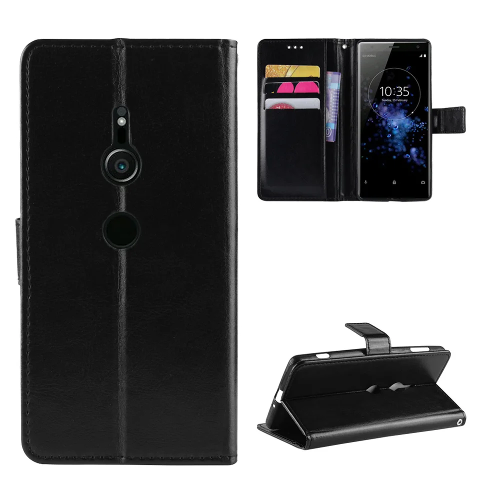 Módna nárazová vodná kožená kožená peňaženka stojan na stojan Sony Xperia XZ2 puzdro pre Sony XZ2 XZ 2 Sonyxz2 H8216 H8266 Tacks Telefón