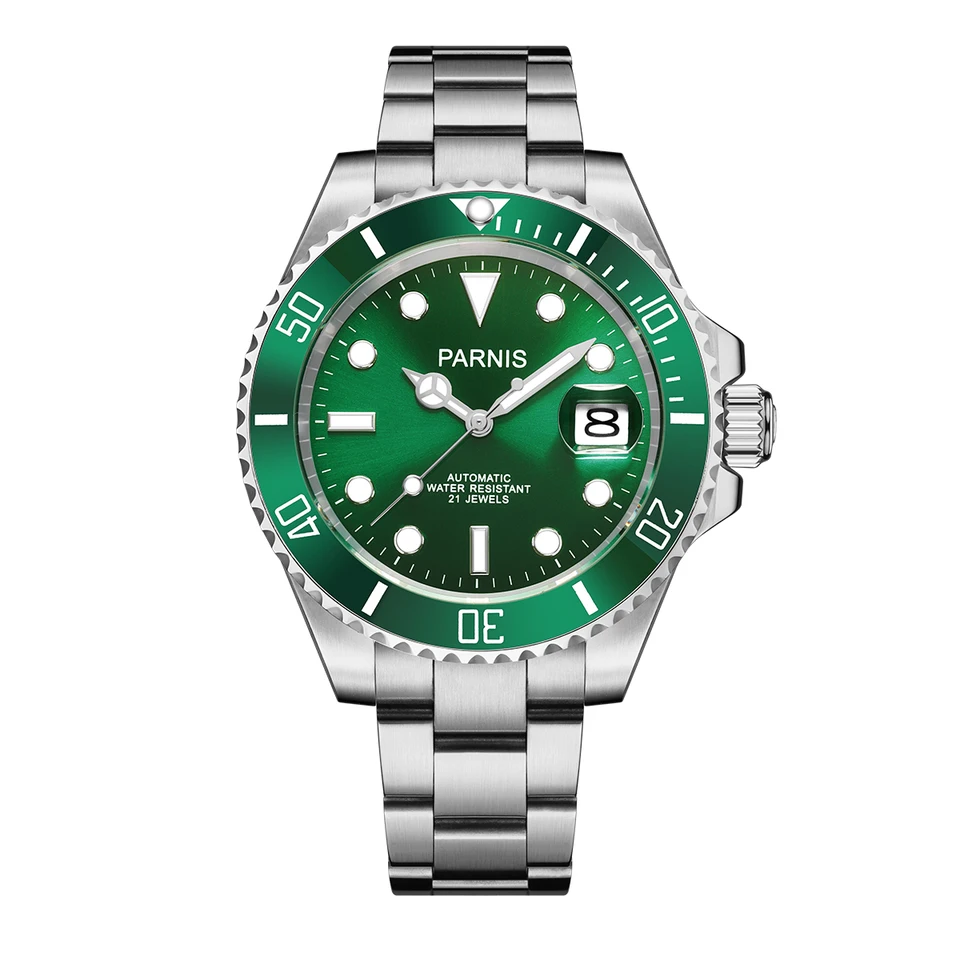 Módna parnis 40 mm zelená voľba Automatická mechanická muži sledujú kalendár Sapphire Glass Športové hodinky Reloj Hombre Man Clock 2024