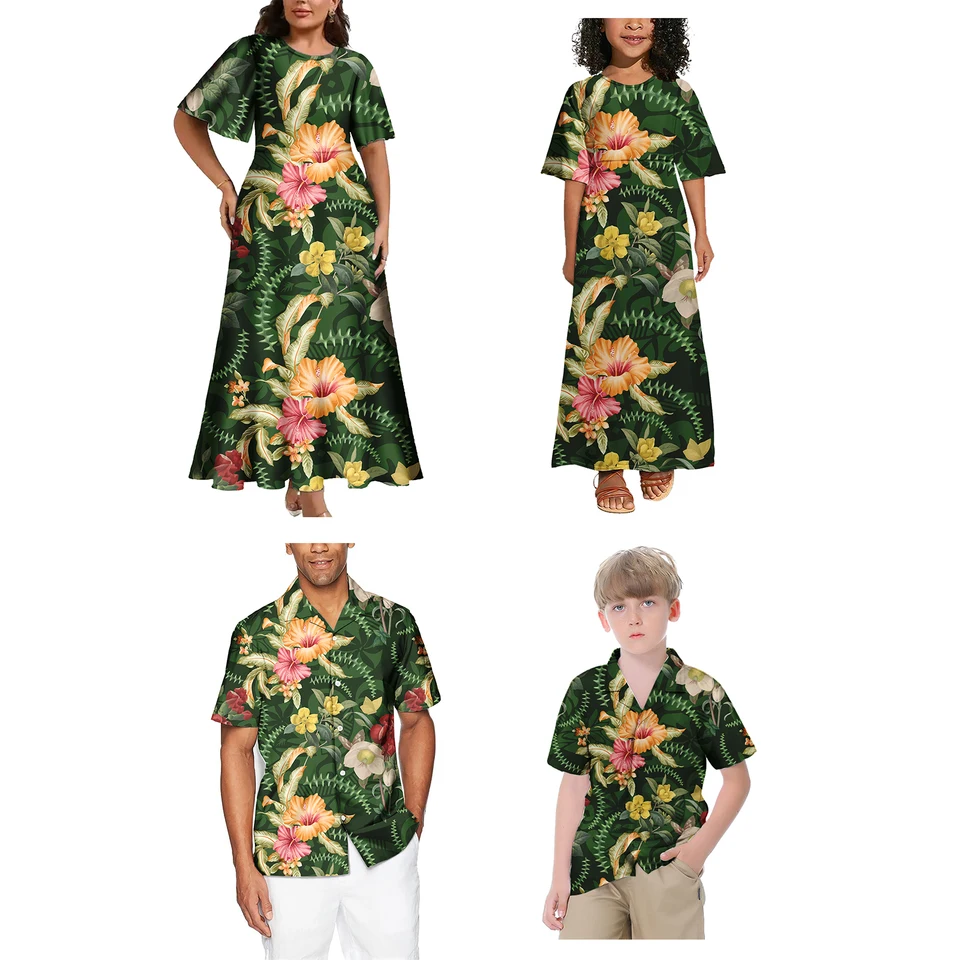 Módna polynézska havajská kmeňová kvetina kvetinový dizajn Matka Syn Daddy Girls's Clothing Sets zodpovedajúce oblečenie pre rodinnú dovolenku