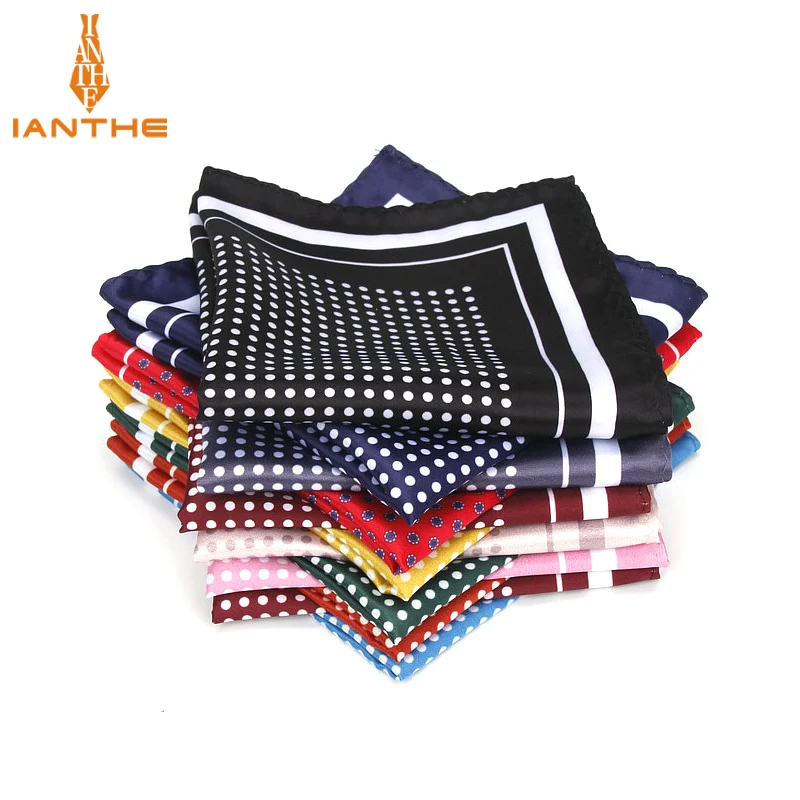 Módna pánska vreckovka vreckovka vintage dot tlače vrecko Square Polyester Hodváb Soft Soft Hankies Svadobná strana Business hrudný uterák Hanky