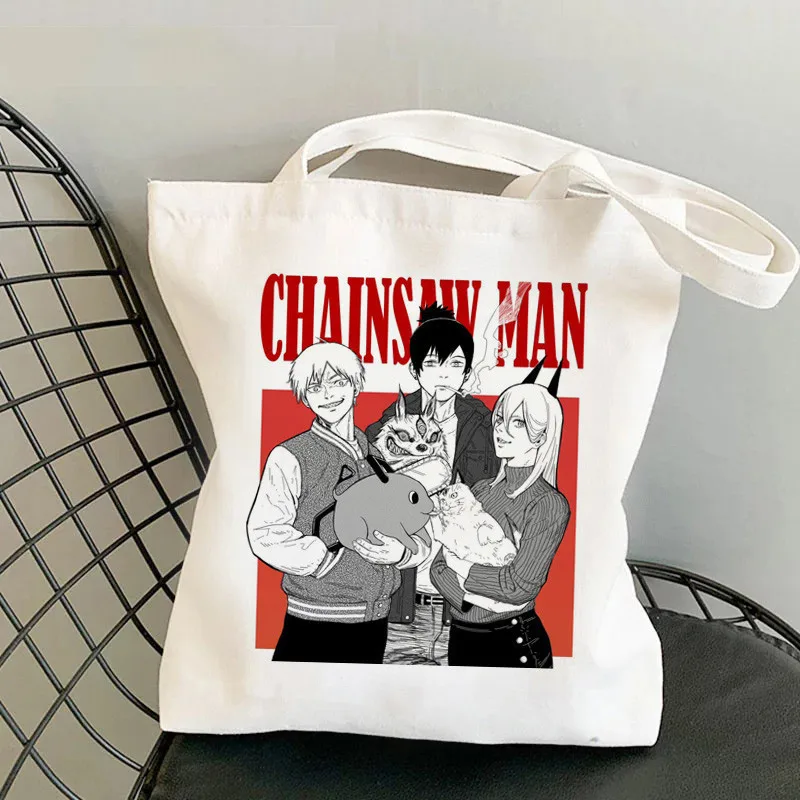 Módna reťazová píla Anime tlač Dámy kabelka Canvas Cast Ramer Bag Eco Veľká kapacita Prenosná cestovná nákupná taška