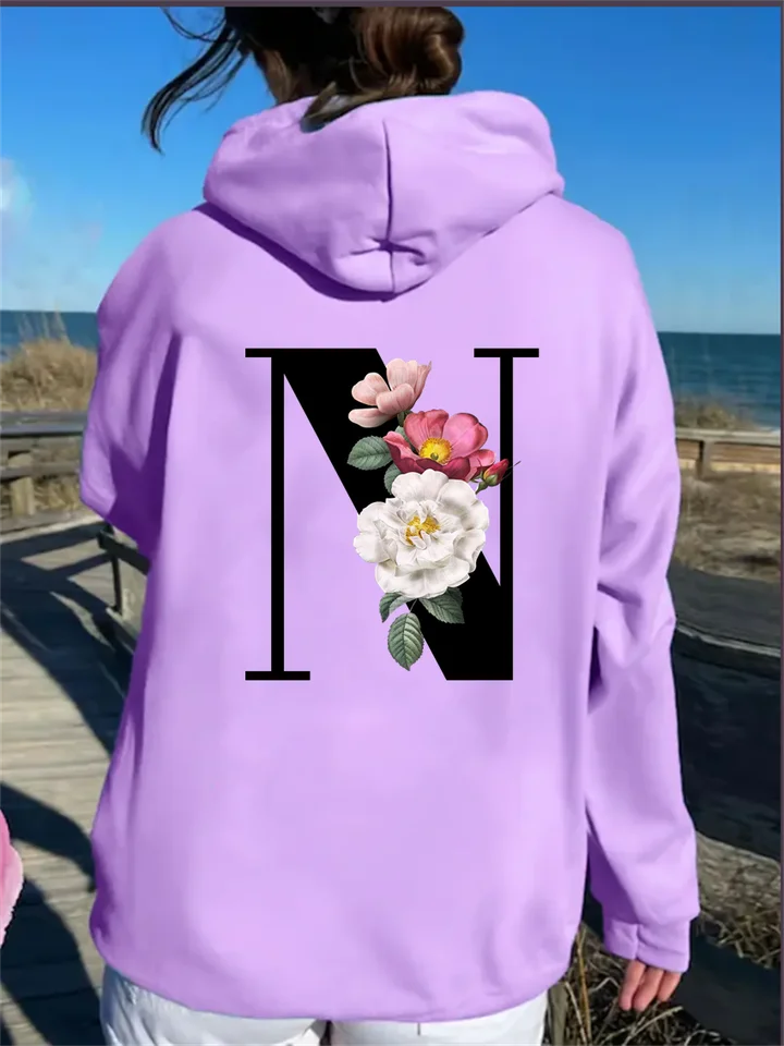 Módna ruža Letter tlačený dámsky mikiny fleece hip hop neformálny pulóver 90. roky unisex streetwear woman kapucňu nadmerné oblečenie