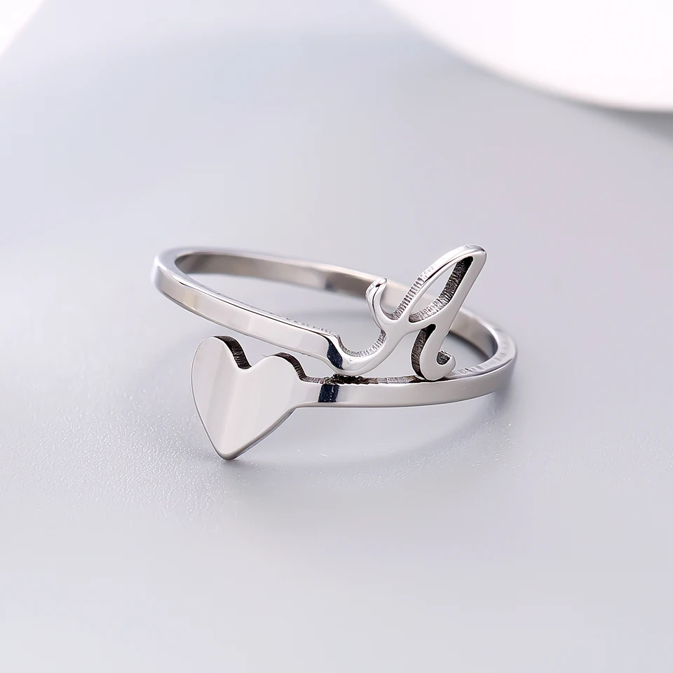 Módna strieborná farba 26 Liste Love Srdce Rings Rings Castless Ocel Open Ring pre ženy Men Pár Počiatočné meno prst šperky darčeky