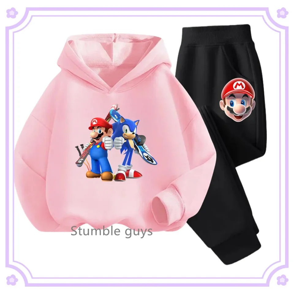 Módna super marios Bros Boys Girls Hipster Hoodie Set Spring Fall Dets Sportswear Set Fashion Street Top + Pants Clothing