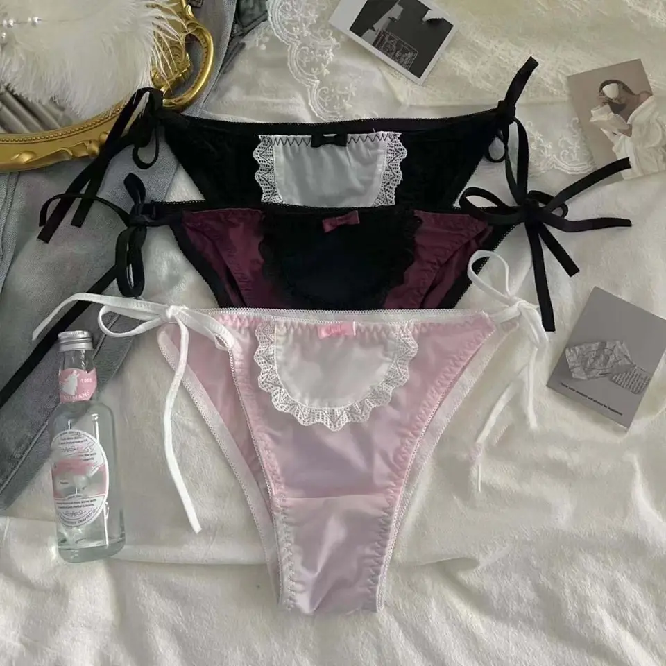 Módna tenká lamka čipka Bowknot Briefs ľadové hodvábne čipky viazané spodná bielizeň