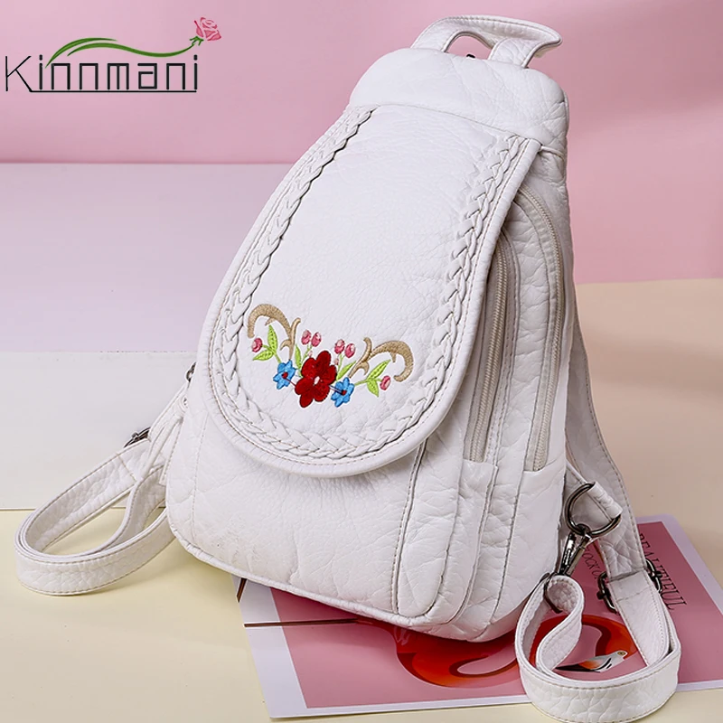 Módna výšivka Solid Color Mäkký batoh pre ženy luxusný dizajnér Značka batoh jednoduchý cestovný batoh dievčaťa Schoolbag 2021