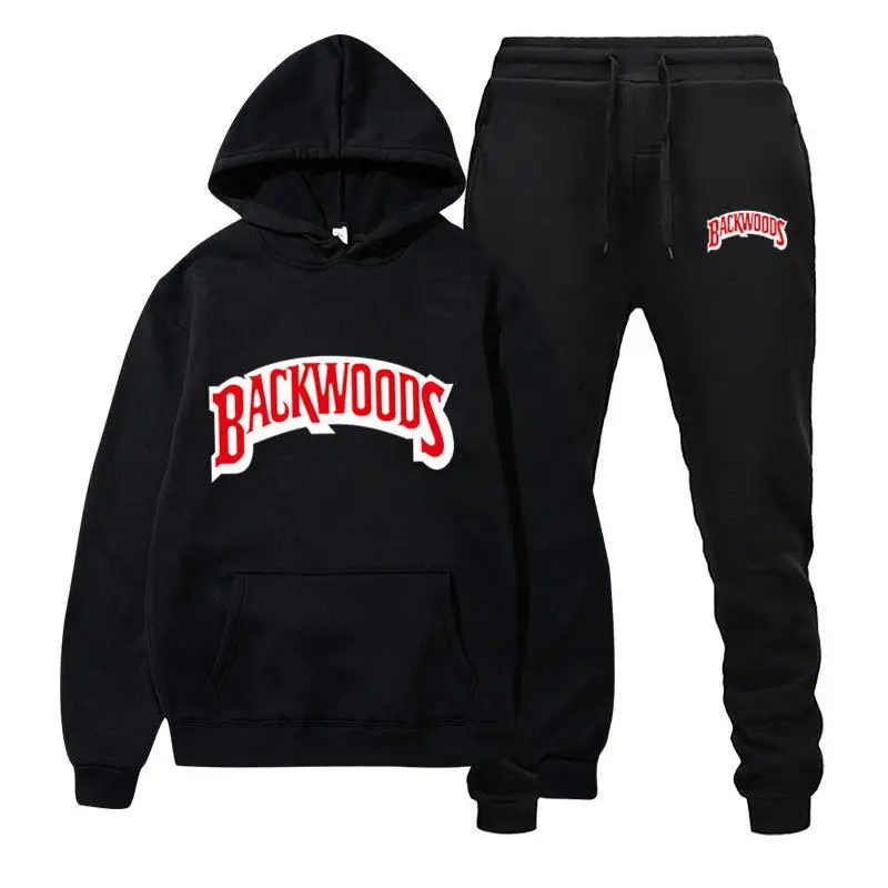 módna značka fleece mikina nohavičky Hrubé teplé športové písmená Backwoods Pánske súpravy s kapucňou s kapucňami