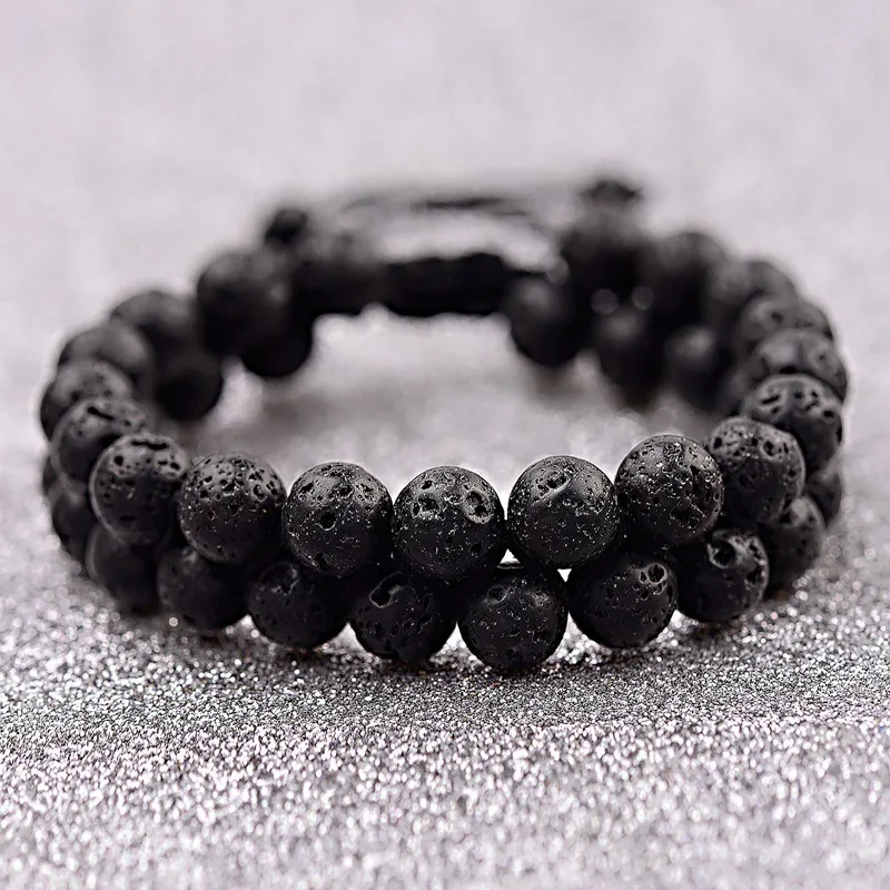 Módna čierna láva kamenná korálky Náramok Men Homme Etnicko jogy dvojvrstvové tyrkysové náramky Bracelety Bileklik hombre hombre