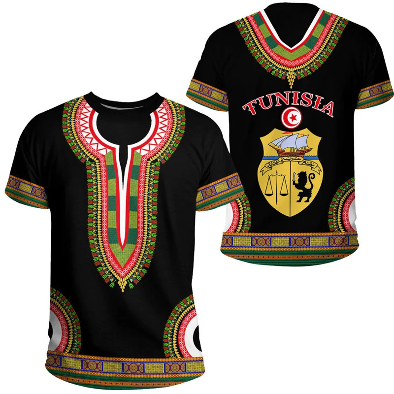 Módne 3D tlačené tuniské pánske štít vzor Tričko Street Etnické oblečenie s krátkym rukávom Top Top Clothing