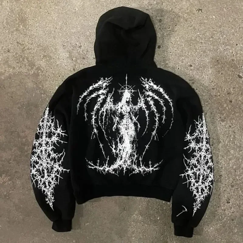 Módne anjelské krídla Grafická vrecká mikina Men y2k na jeseň zimné zimné dlhé rukávy Príležitostné nadmerné nadmerné mikina Streetwear Dámske vrcholy
